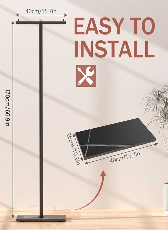 رَوَائِد حامل معاطف قائم بذاته على شكل حرف T، حامل ملابس عصري بقاعدة من لوح حجري، شجرة معاطف معدنية ثقيلة التحمّل مناسبة للبوتيكات والممرات ومداخل المنازل، بارتفاع 66.9 بوصة. - Image 3